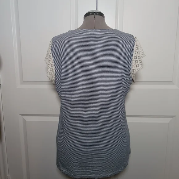 Hannah Blue & White Striped Top with Crochet Sleeves - Picture 4 of 5